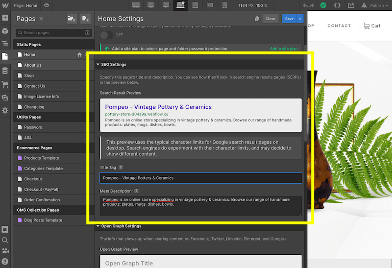 Seo webflow vs Squarespace