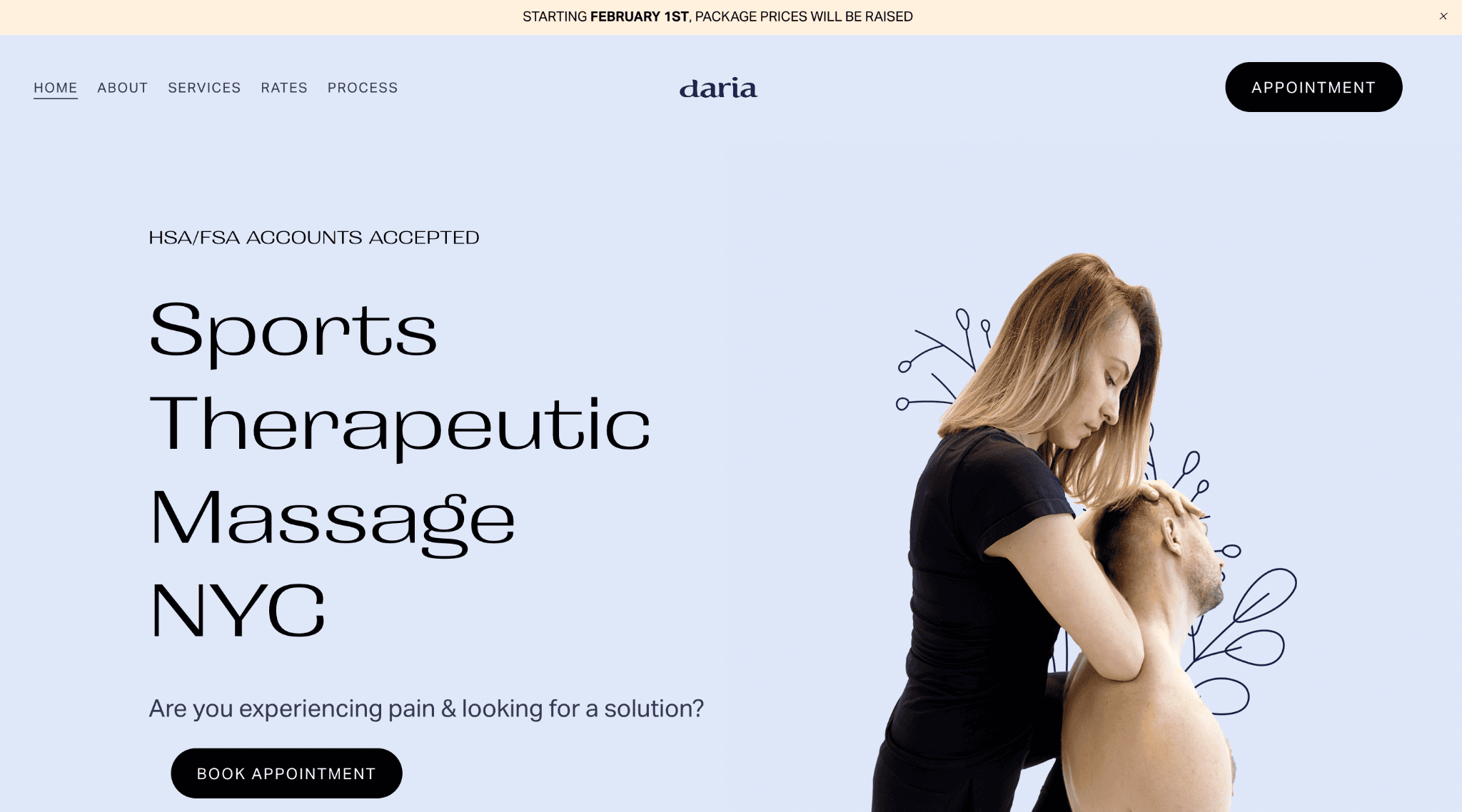 Generatore di siti web di una pagina Squarespace - Daria Massage Therapy