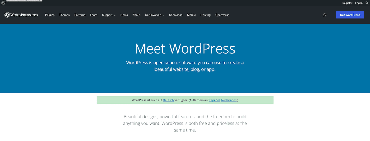 home page di wordpress.org