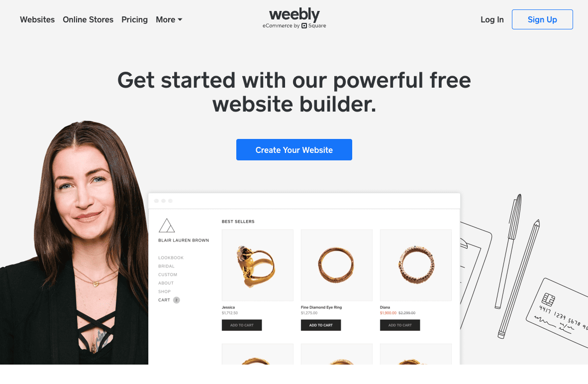 page d'accueil de Weebly