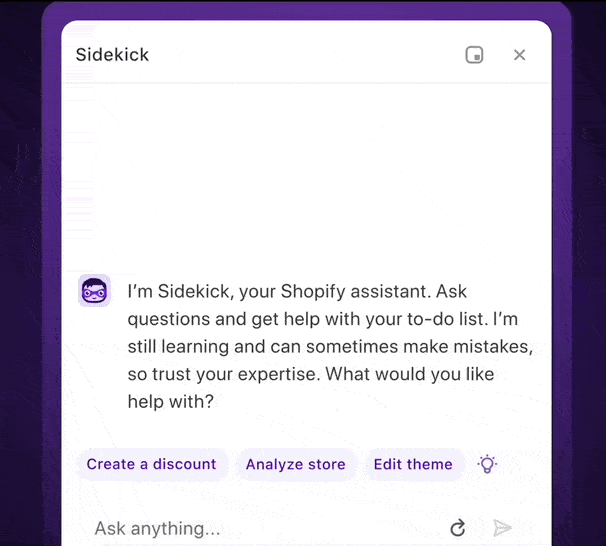 Exemplo do Shopify Sidekick