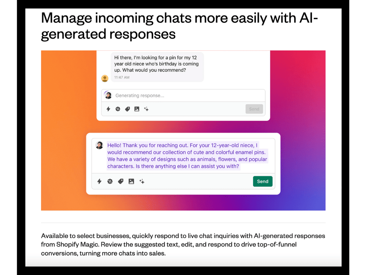 shopify magic chatbot yanıtı