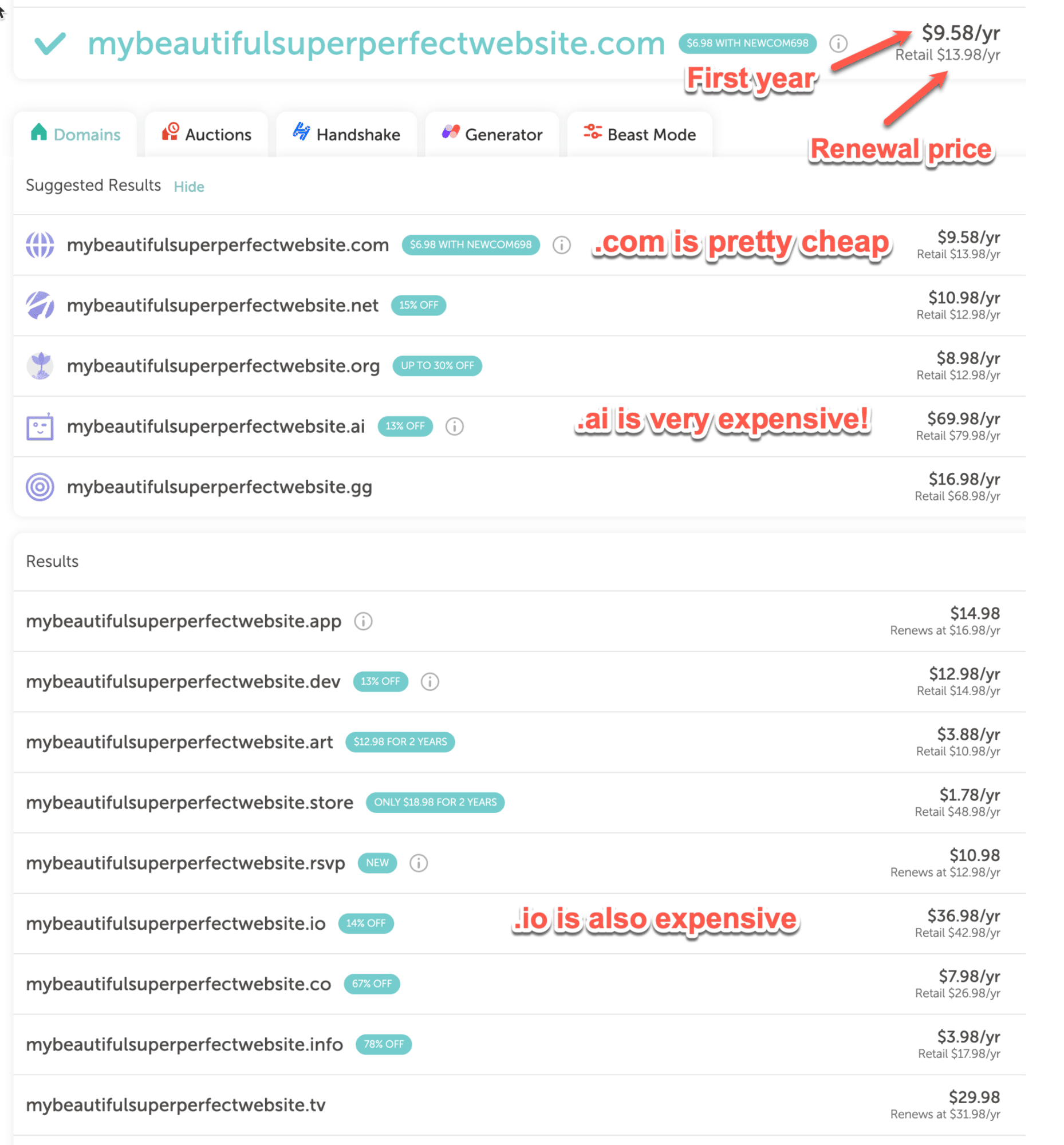 prezzi dei domini namecheap