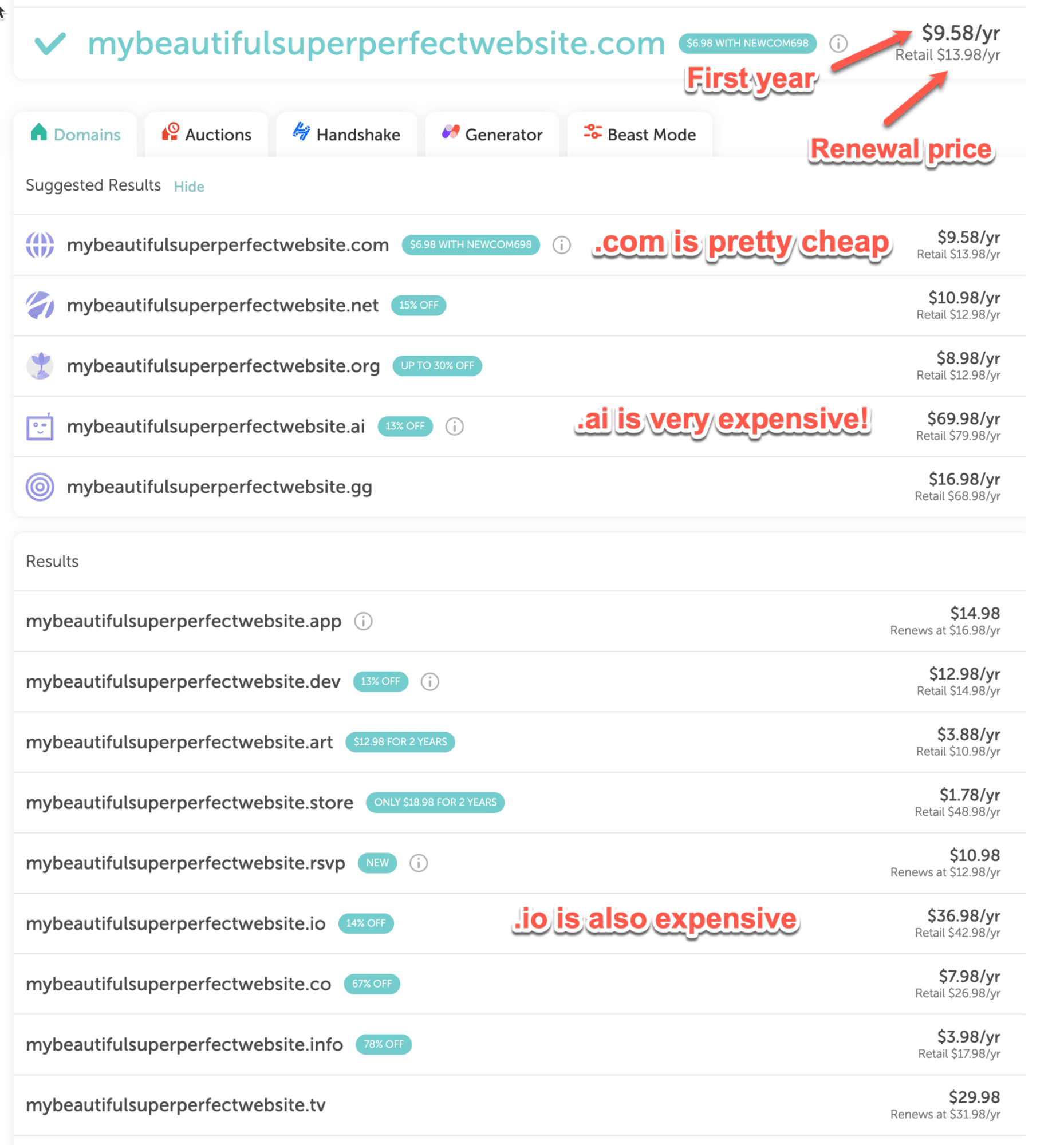 Namegünstige Domainpreise