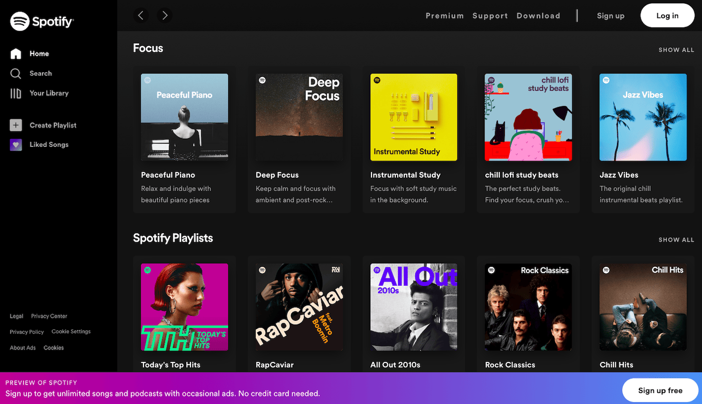 Maßgeschneiderte Website – Spotify