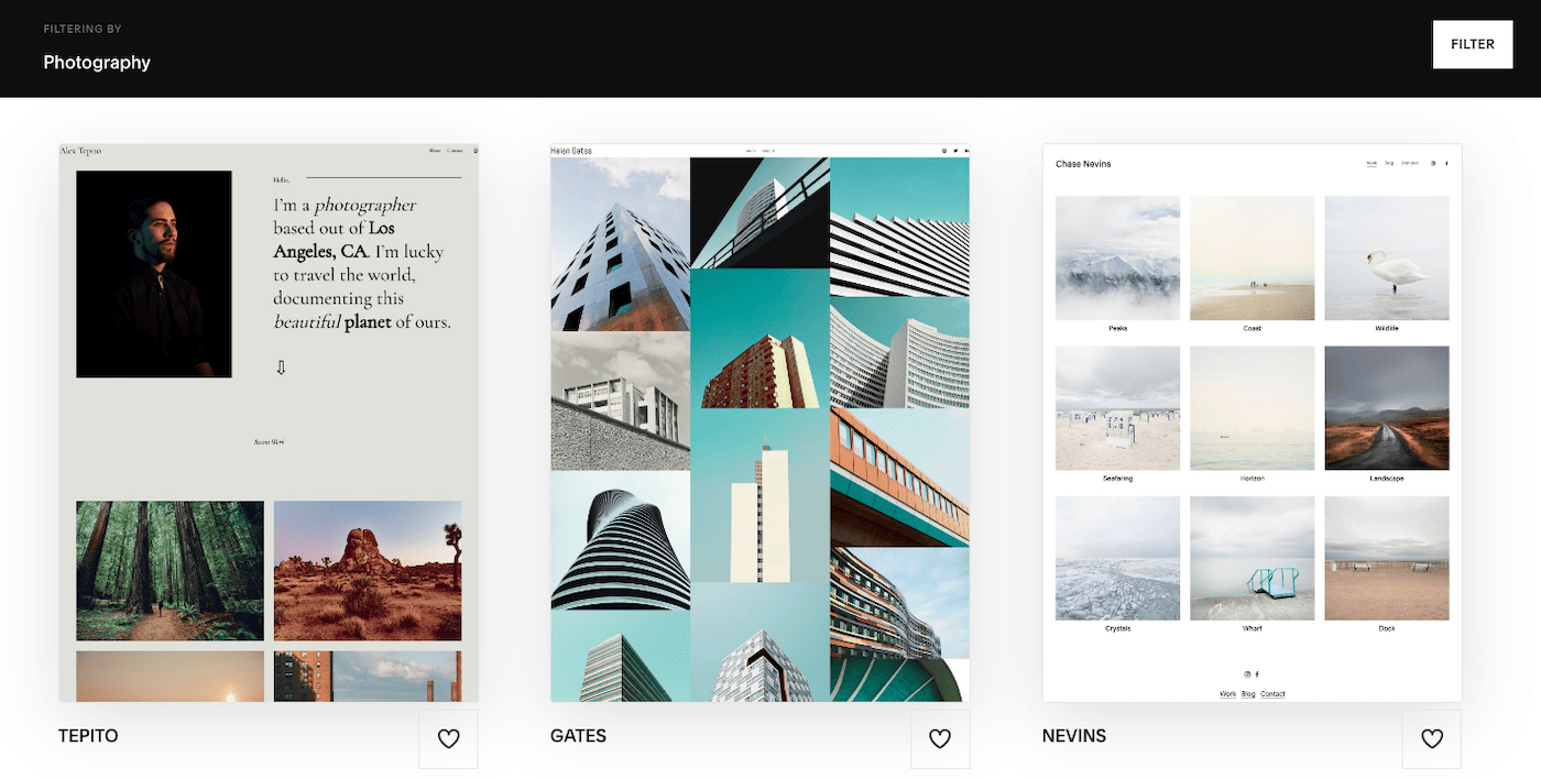 modèles de photographie squarespace