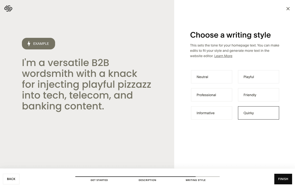 style d'écriture squarespace