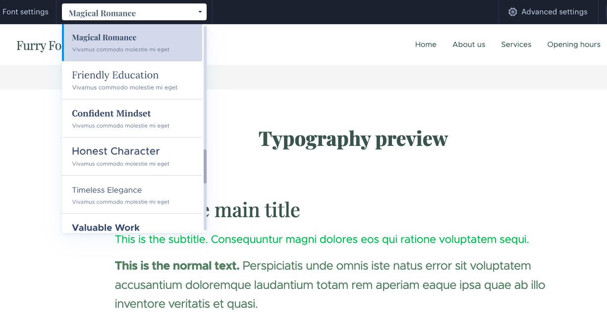 Webnode-Schriftarten