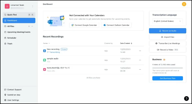 dashboard and work space for teams