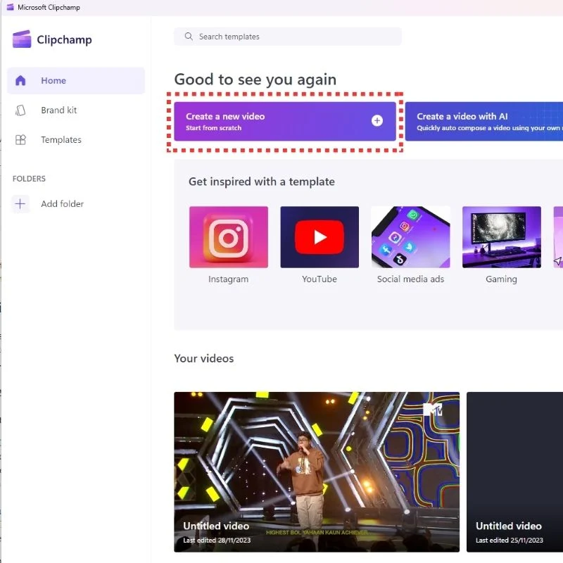create a new video timeline in clipchamp
