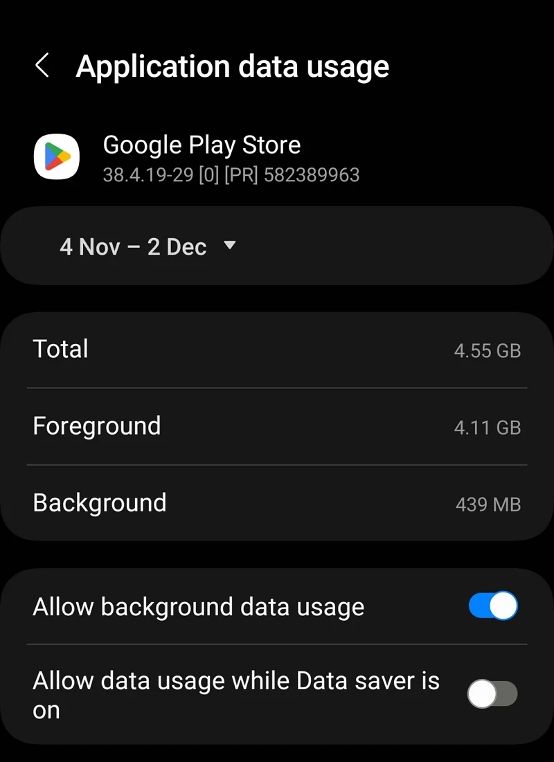 application data usage