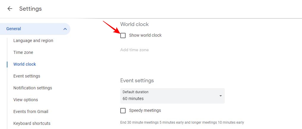 World Ceas în setările Google Calendar