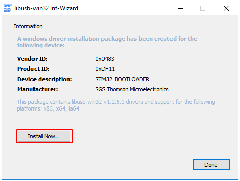 Instal now the libusb wizard