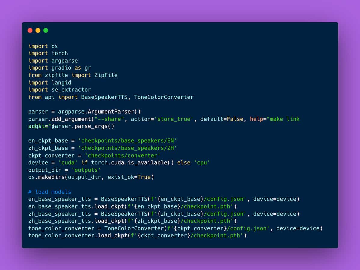 ce site Web vous permet de cloner la voix de n'importe qui en moins de 30 secondes Openview coding example on a purple background
