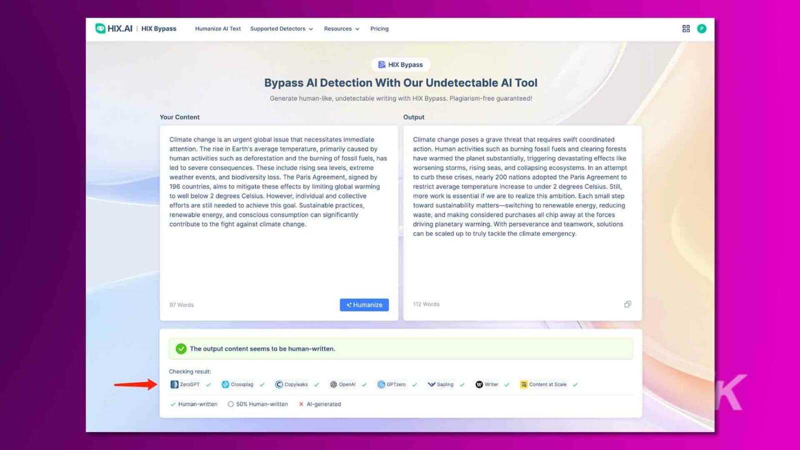 Software de escritura de detección de derivación Hix