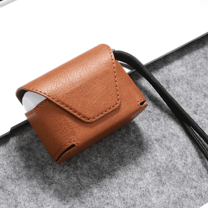 Questa è una custodia in pelle stile portafoglio per AirPods Pro.