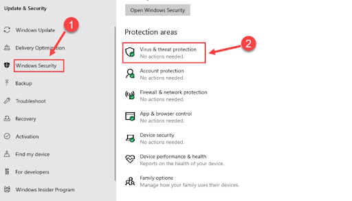 Windows Security and then click on Virus & threat protection