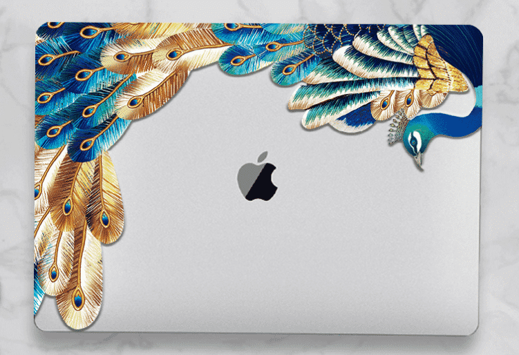 Custodia rigida colorata per MacBook Air 2019 con piume di cristallo