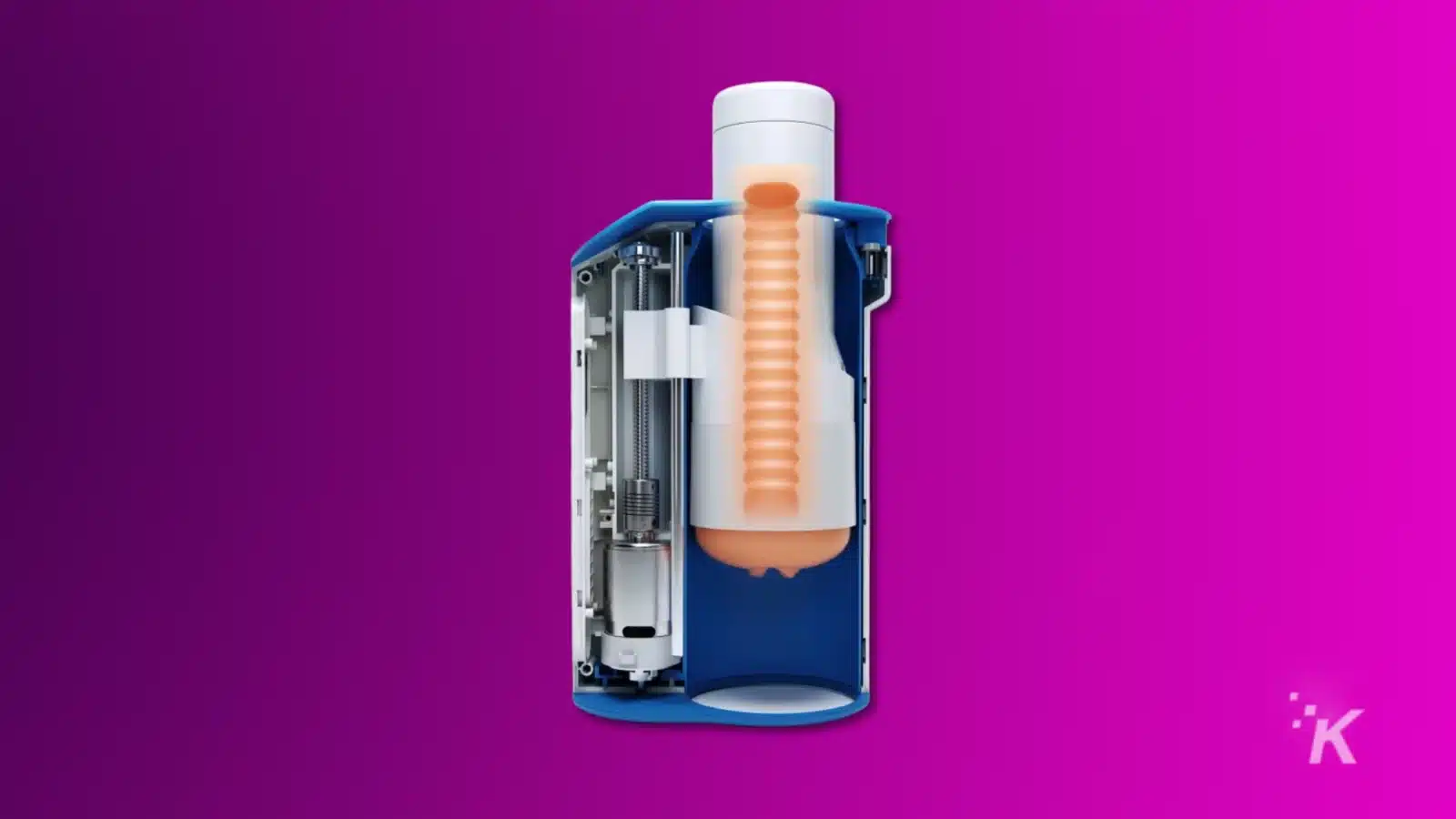 la macchina per pompini autoblow ai ultra ti pomperà fino all'oblio Render showing the internal mechanism of the autoblow ai ultra self-pleasure device on a purple background