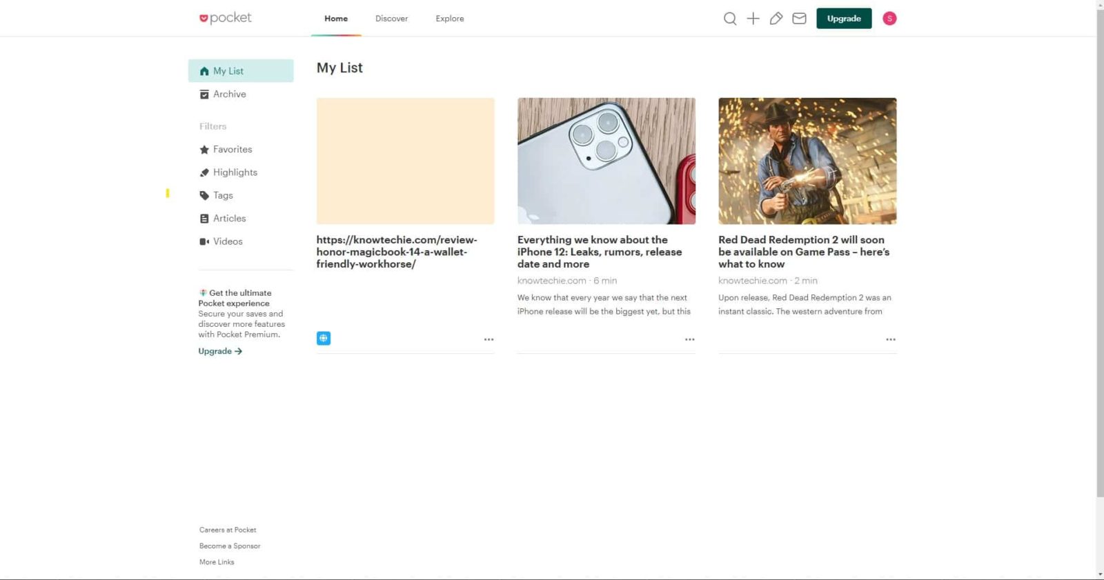 أفضل تطبيقات الإنتاجية (2024) Pocket web app