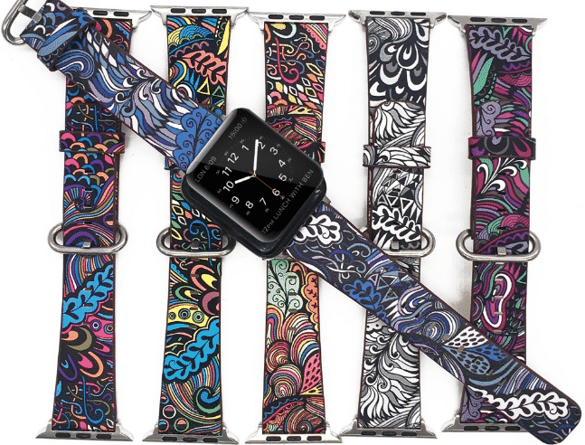 Bu, 44 mm ve 40 mm Apple Watch Series 5 için Çiçek Baskı Kordonudur.
