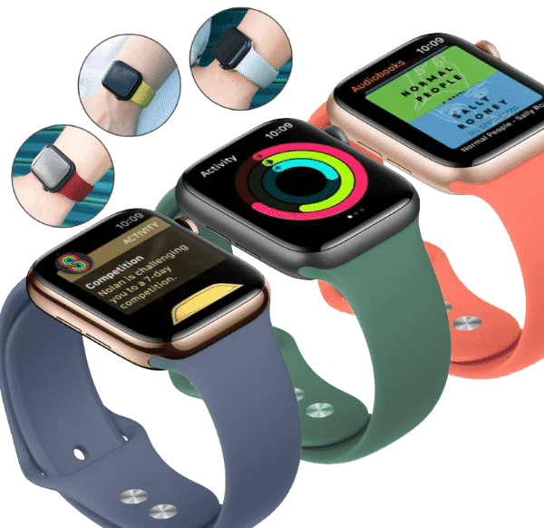 Il s'agit du bracelet en silicone coloré pour Apple Watch Series 5 de 44 mm et 40 mm.