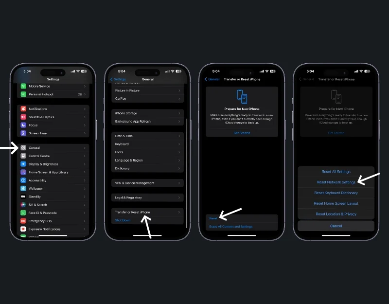 how to reset network settings on iphone