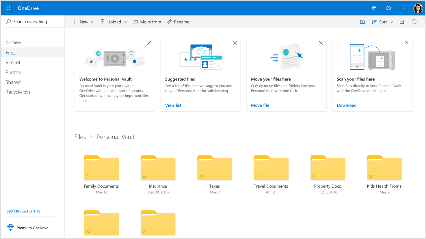 Microsoft OneDriveインターフェイス