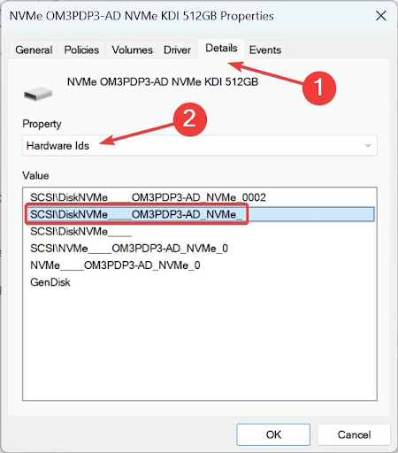 select Hardware IDs