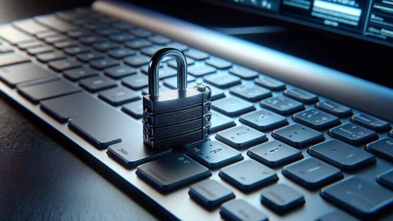 Computer portatile con serratura sopra i tasti.