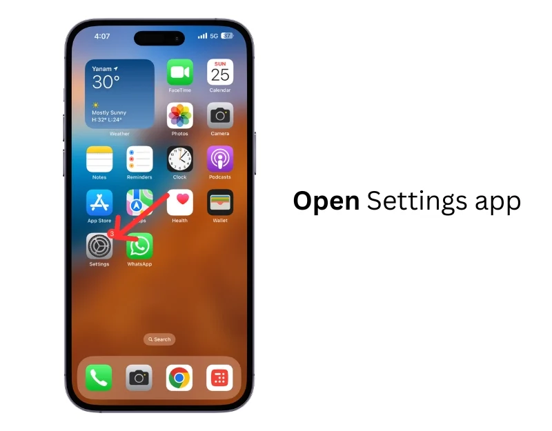 open settings app on iphone