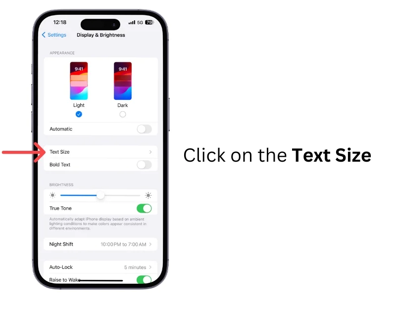 text size settings on iphone