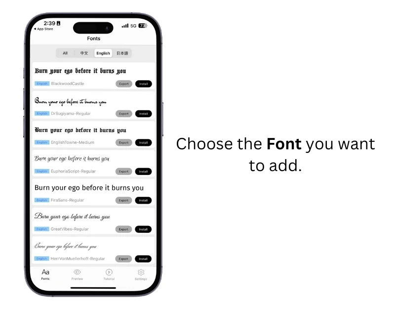 choose the font in the app
