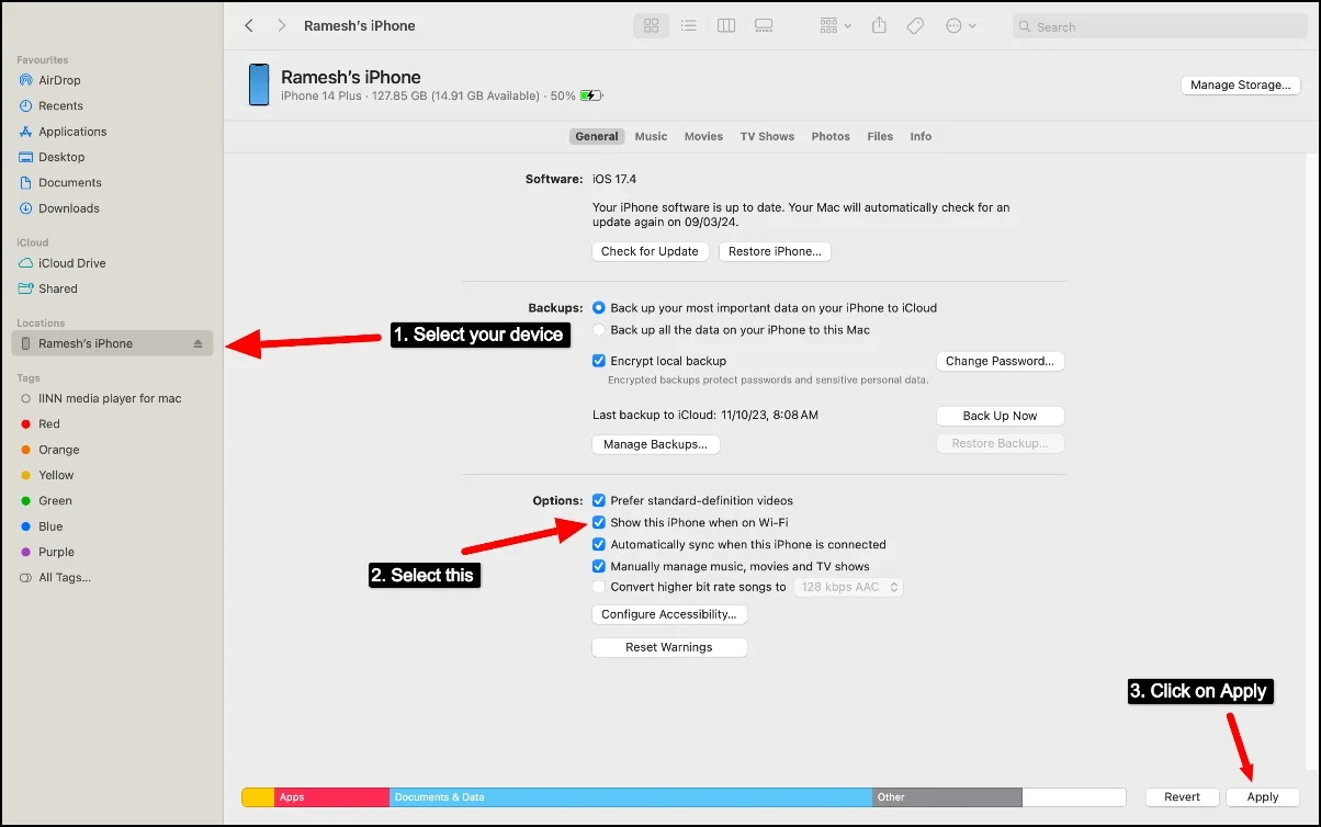 enable wifi sync on mac and iphone