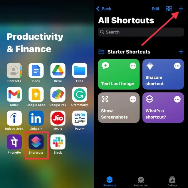 open shortcut