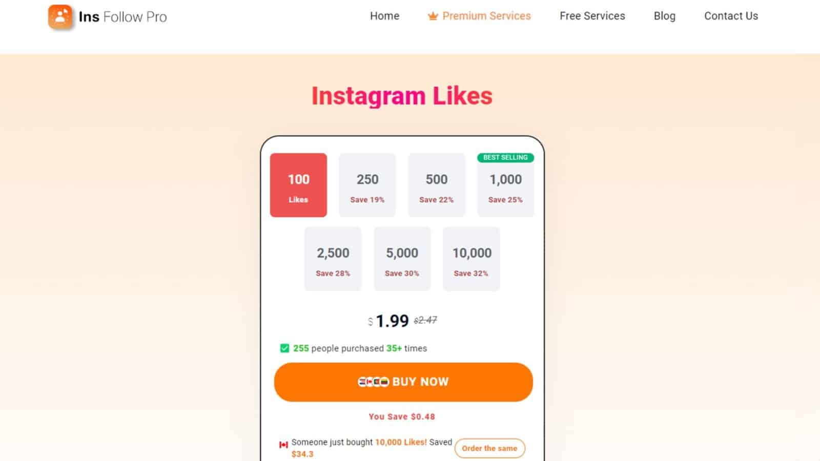 Website of insfollowpro a site to buy instagram likes