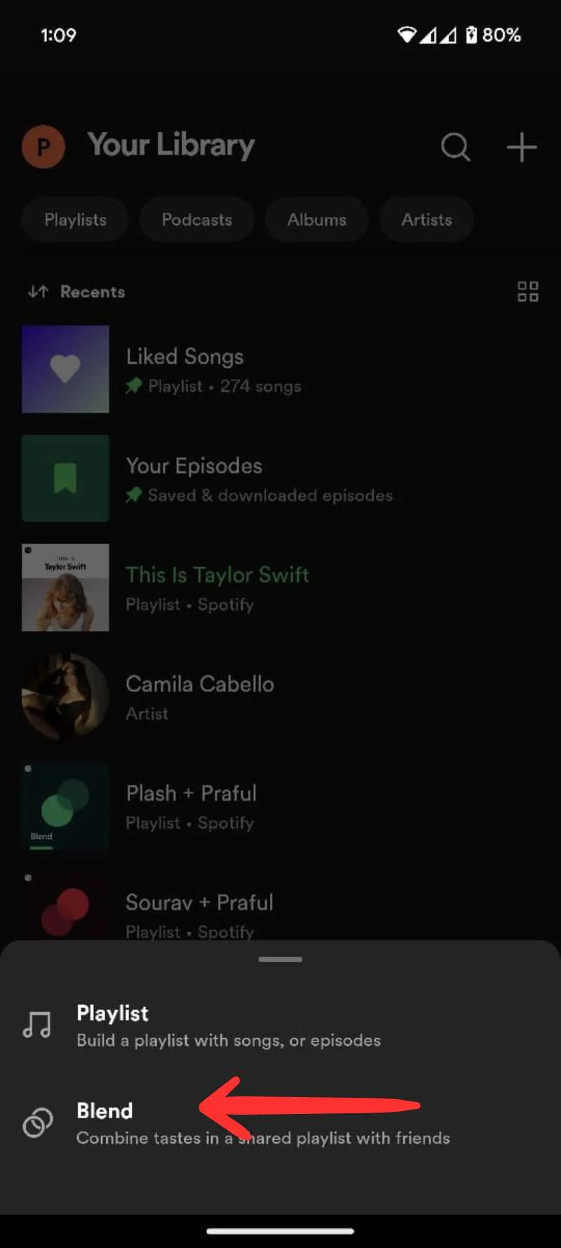 create spotify blend from from your library section 3