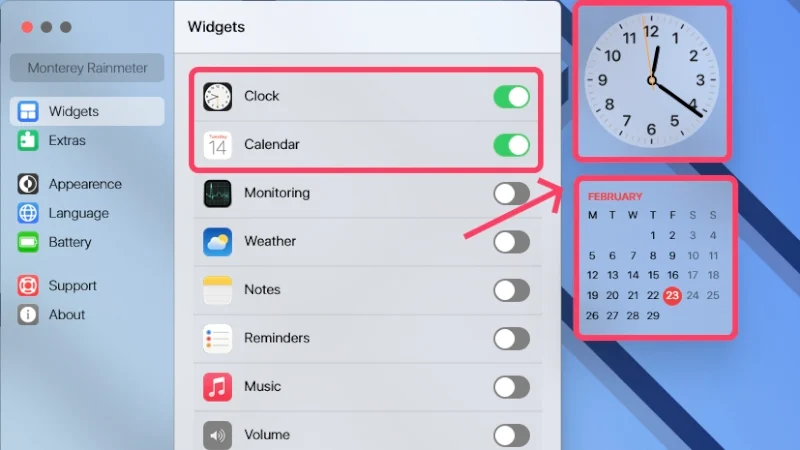 turn on/off widgets