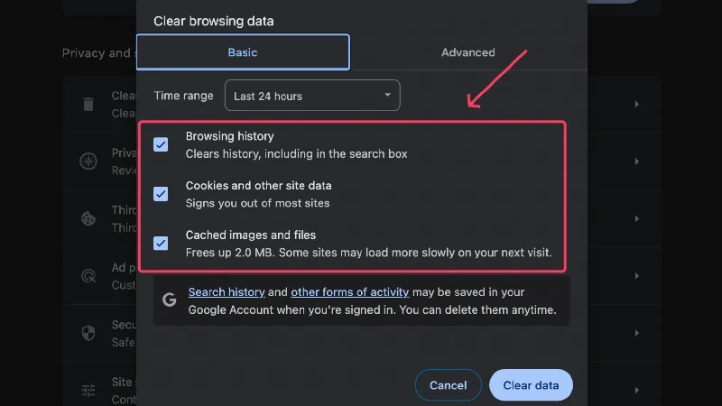 basic browsing data in chrome