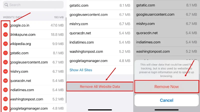 delete browsing data in safari on iphone