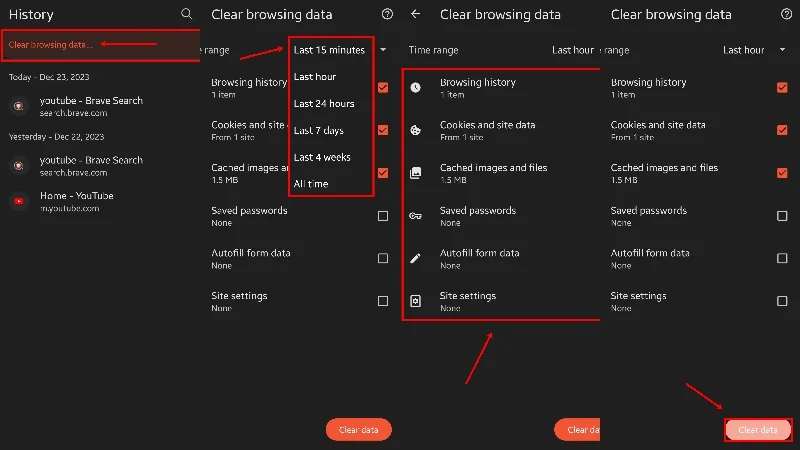 delete browsing data in brave on mobile