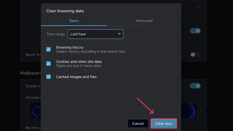 delete search history in opera