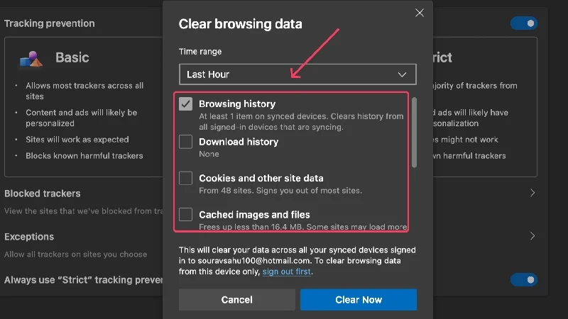 choose what to delete in edge