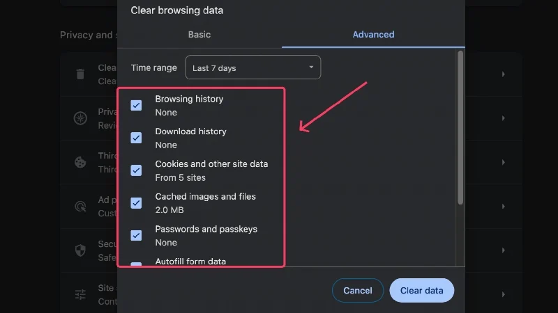 advanced settings in chrome