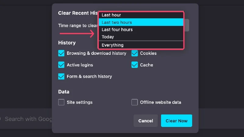 select time range in firefox