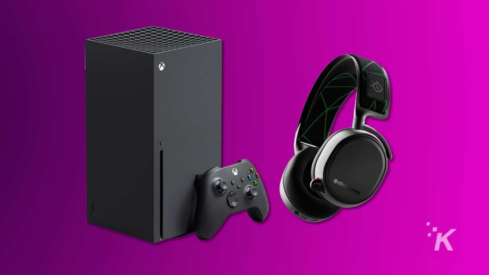 Xbox console next to steel series headset