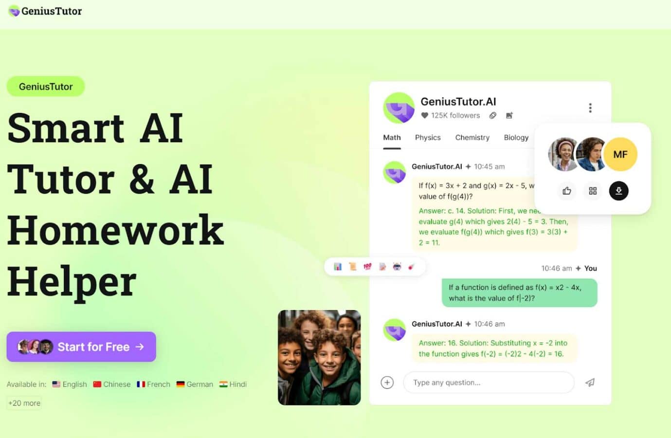 Geniustutor ai homework helper home page