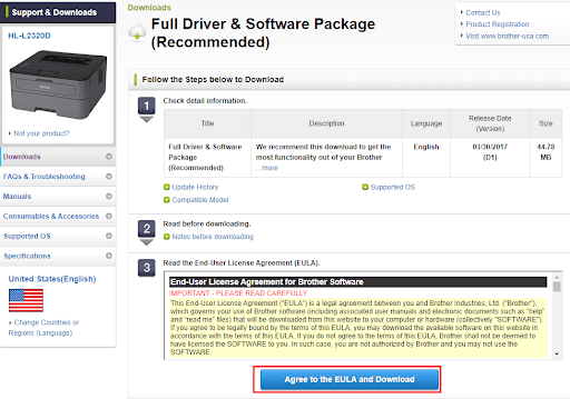 agree to eula and download to get HL-2320D driver