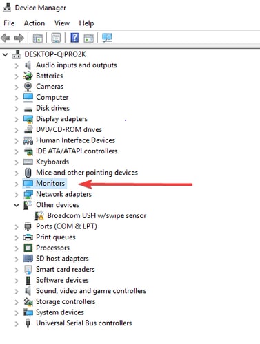 Click on monitors category in device manager