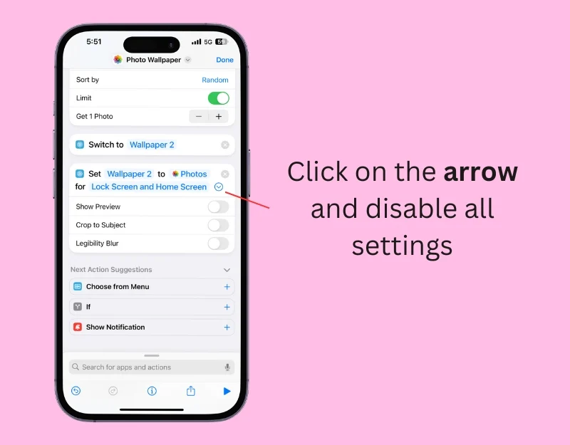 click on arrow and disable all settings